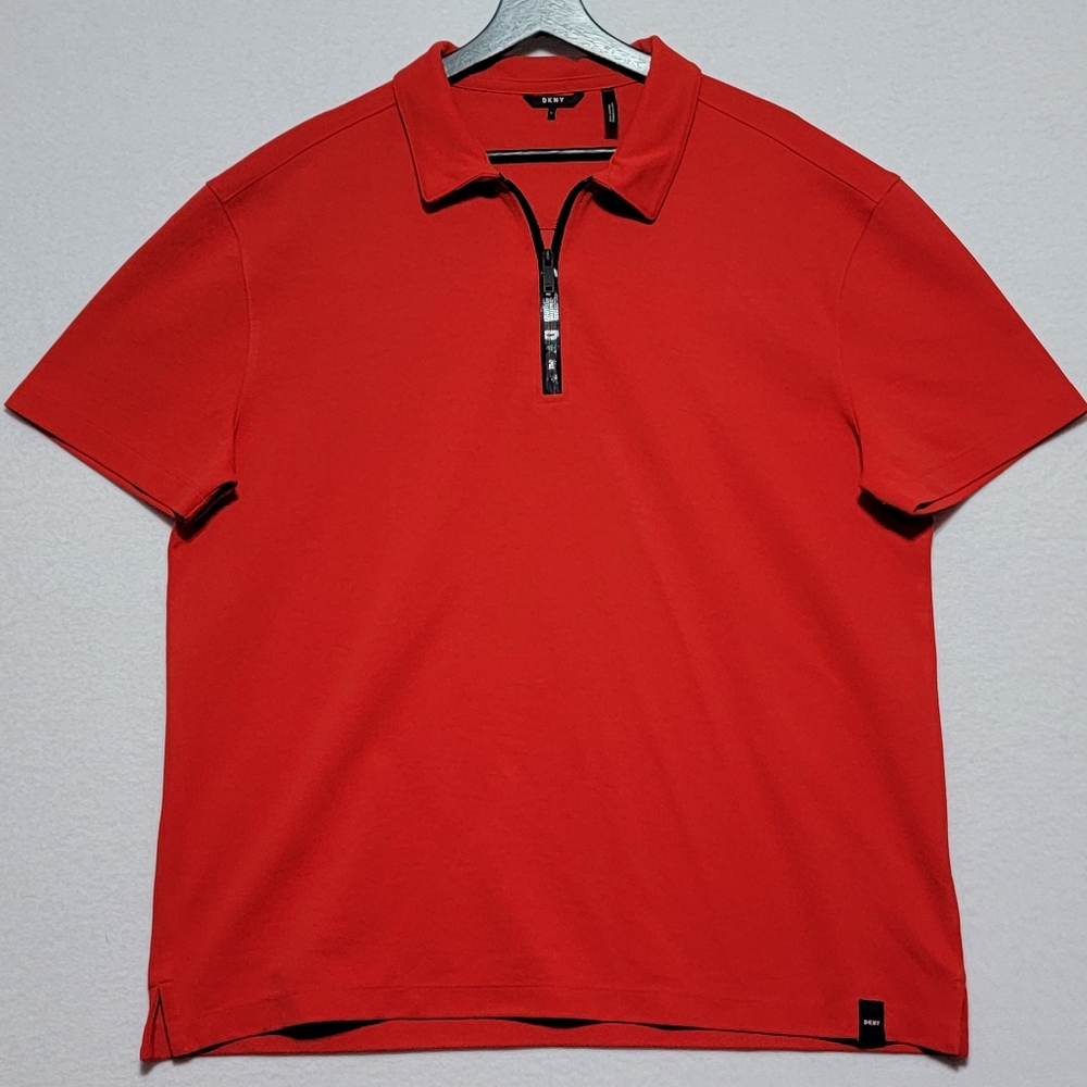 Dkny Mens Taped Zipper Rugby Polo Shirt SIZE L. #605